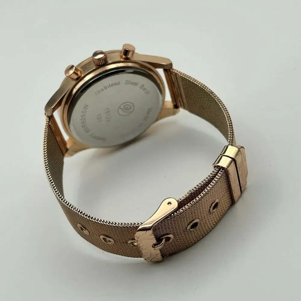 Animal Print Crystal and Gold Metal Face Watch Gold Mesh Band